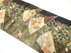 扇に観世水・桜模様織り出し　袋帯